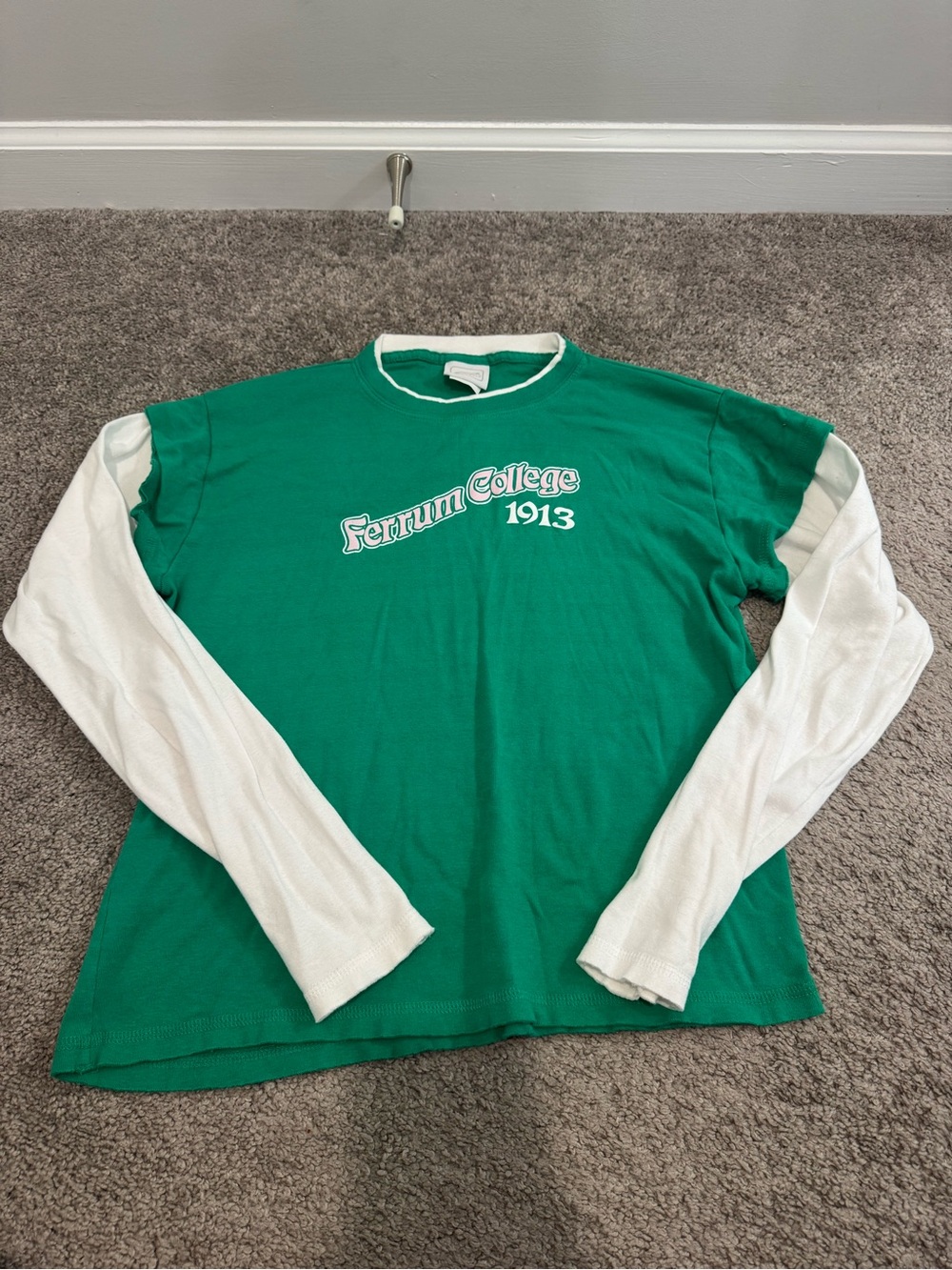 Ferrum College 1913 Green & White Layered Long Sleeve Tee
